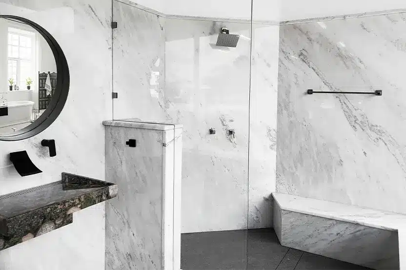 Marble Shower with Granite Floor
